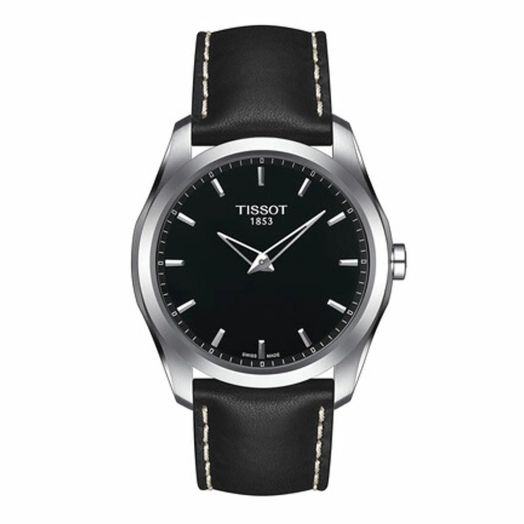 Tissot Mens Couturier Quartz 316L Stainless Steel case Quartz Watch, Black, Leather, 22 (T0354461605102)