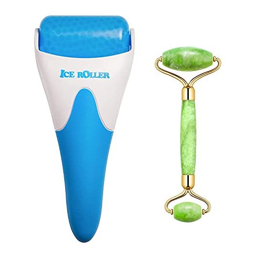 (Jade Roller + Ice Roller)2 In 1 Ice Roller for Face & Eye Puffiness relief and Jade Roller for Face Eyes Body Neck Facial Massage Tool Roller
