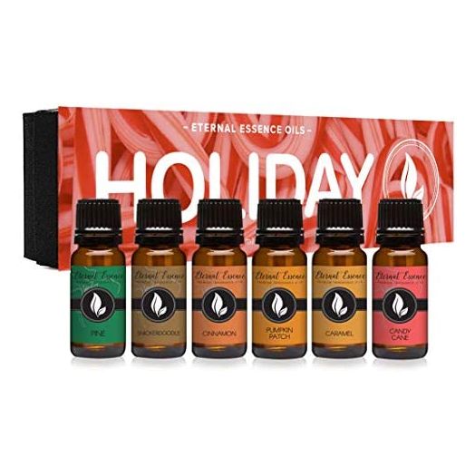 Holiday Gift Set of 6 Premium Grade Fragrance Oils - Candy Cane, Pine, Pumkin Patch, Cinnamon, Caramel, Snickerdoodle - 10Ml - Scented Oils