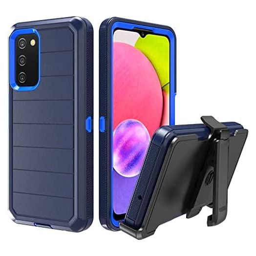 NIFFPD Designed for Samsung Galaxy A03s Case with Belt Clip & Kickstand, Full-Body Triple Layers Rugged Case with Screen Protector for Samsung Galaxy A03s US Version 6.5 inch Phone (Navy Blue)