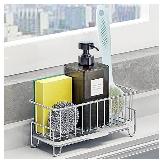 Kitchen Countertop Sponge Holder, SUS 304 Stainless Steel Dish SoapOrganizer, Basket for Cleaning and Scrub Tool, Kitchen Sink Brush Caddy Holder