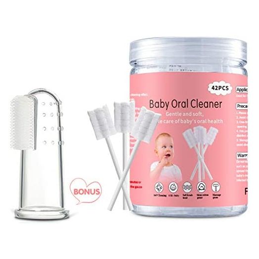 Baby Tongue Cleaner, Baby Toothbrush, 42Pcs Disposable Infant Toothbrush Clean Baby Mouth,Gauze Gum Cleaner Toothbrush Baby Oral Cleaning Stick Dental Care for 0-36 Month Baby+Free 1 Finger Toothbrush