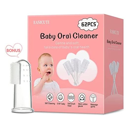 62PCS Baby Tongue Cleaner, Baby Oral Cleaner Newborn Baby Toothbrush,Disposable Infant Toothbrush Clean Baby Mouth,Gauze Gum Cleaner Stick Dental Care for 0-36 Month Baby+1 Finger Toothbrush with Case