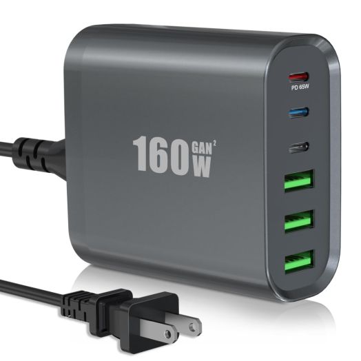160W 6-Port GaN USB C Wall Charger, Portable Fast Charging Station for MacBook Pro/Air, iPad Pro, iPhone 14/13/Mini/Pro/13Pro Max/12, Galaxy Note