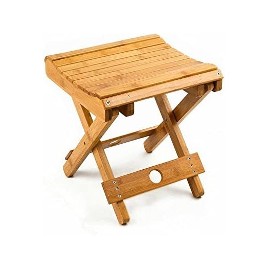 URFORESTIC 100% Natural Bamboo Folding Stool for Shaving Shower Foot Rest 12",Fully Assembled