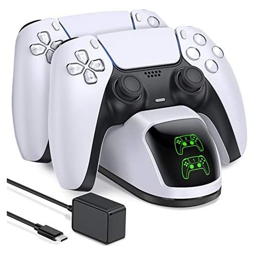 PS5 Controller Charging Station for Playstation 5 Dualsense Controller with Dual Stand Charger Dock, Upgrade PS5 Controller Charger Accessories Incl. Fast Charging Cable, PS5 Charging Station White