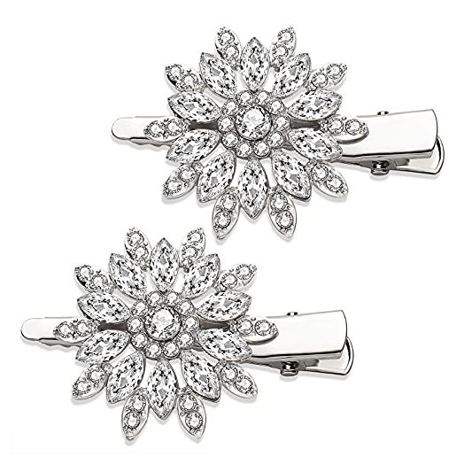 Crystal Hair Clips Large Sparkle Rhinestone Flower Design Alligator Metal Clip Non-Slip Floral Duckbill