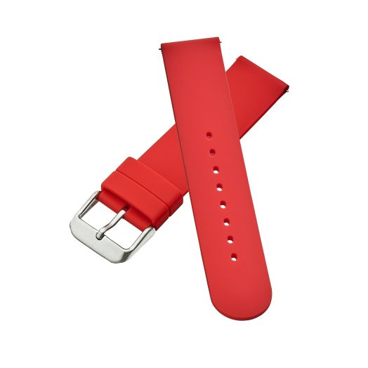 ALPINE Silicone rubber smooth soft watch band with quick release 316L spring bars - Red - 22 mm