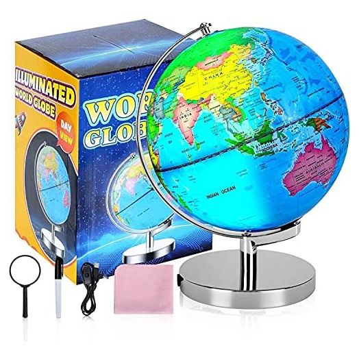 6 in1 Illuminated World Globe for Kids & Adults All Ages High Clear Map, Illuminates Educational Interactive Globe STEM Toy, Light Up Kids Globe Lamp,Earth Globe Gifts For Boys And Girls