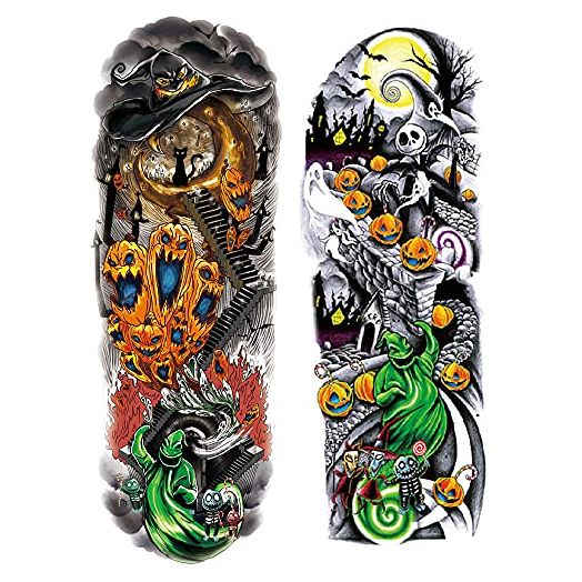 12 Sheets Nightmare Before Christmas Full Arm Temporary Tattoo Stickers, Tumbler Tattoo