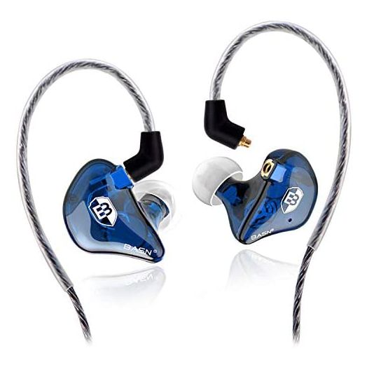 BASN High-Definition in Ear Monitor Headphones for Musicians with Detachable MMCX Earbuds; Dual Dynamic Drivers and Noise-Isolating (Blue)