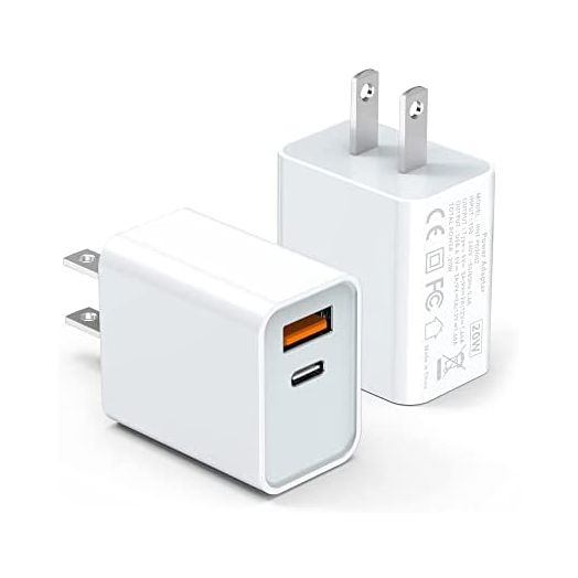 USB C Wall Charger Block 20W, 2-Pack Dual Port PD Power Delivery Fast Type C Charging Block Plug Adapter for iPhone 13/12/11 /Pro Max, XS/XR/X, iPad Pro, AirPods Pro, Samsung Galaxy and More(White)