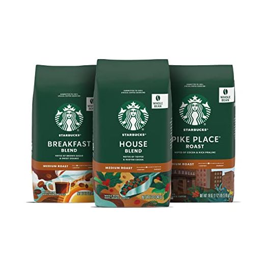 Starbucks Medium Roast Whole Bean Coffee, 3 bags (12 oz each) (Variety Pack)