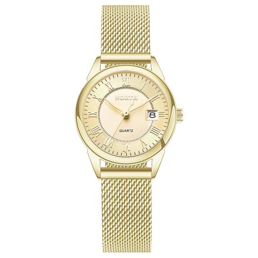 MONDISOLT Gold Analog Women's Watch Stainless Wteel Mesh Belt, Waterproof Gold Ladies Wrist Watch for Women with Date