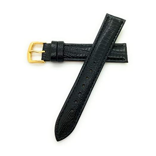 Hadley Roma MS718 16mm Black Teju Lizard Grain Padded Stitched Men's Watch Strap