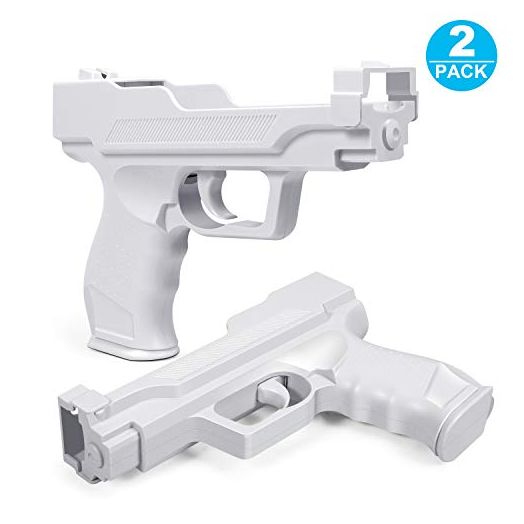 Motion Plus Gun Compatible with Nintendo Wii Controller + Wii Shooting Games (White,Set of 2)