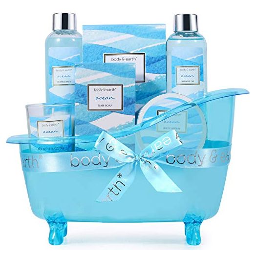 Bath Gift Set for Women, Body & Earth Spa Gift Baskets for Women, 7 Pcs Bath Set Scented with Ocean, Bath and Body Gift Basket, Birthday Gifts for Women