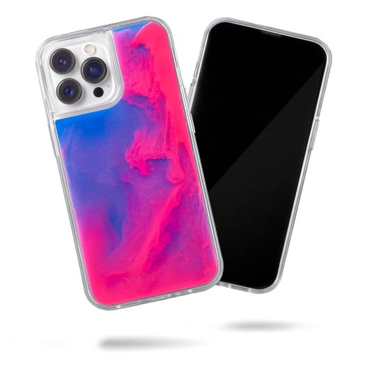 SteepLab Flowing Neon Sand Liquid Case for iPhone 13 Pro Max (2021, 6.7") - Full Body Protection with Raised Bezel (Blueberry and Pink Glow)
