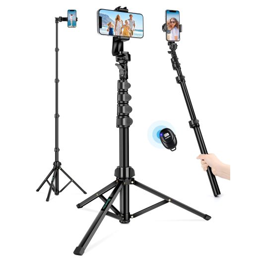 Phone Tripod, 71" Tripod for iPhone, Selfie Stick Tripod Stand with Remote, Phone Tripod & Tall Travel Tripod for Recording Video Selfies Photo, Compatible with iPhone 15 14 Pro Max 13 12 11