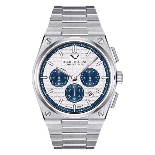 TACTO Specht&SOHNE Men's Watches Japan VK63 Multi-Function Chronograph Classic Quartz Watches Panda Eyes Luminous Stainless Steel Wristwatch Waterproof (Color-4)