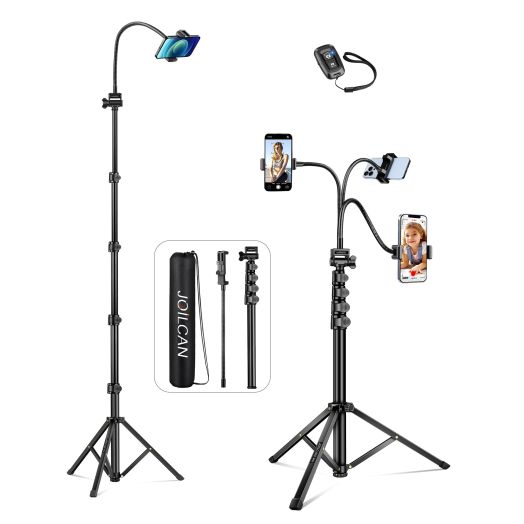 JOILCAN Phone Tripod, 85" Tripod for iPhone, Phone Tripod Stand for Recording, Selfie Stick Cell Phone Tripod, Phone Holder, Extendable Tripod Compatible with iPhone Samsung Android Phone