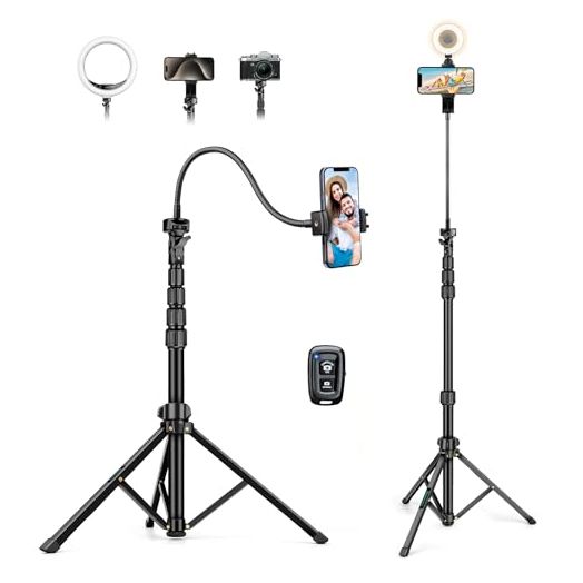 88" Tripod for iPhone, Phone Tripod with Gooseneck and Remote, Portable Cell Phone Tripod Compatible with Smartphone/Camera/Gopro, Phone Tripod Stand for Video Recording Selfies Vlogging