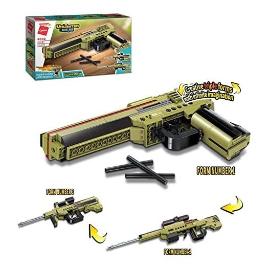 QMAN Building Block Gun, 3-in-1 Simulation Blaster Building Blocks with Bullets Military Weapon Building Set Model for Kids,202 PCS