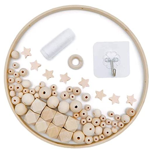 Baby Crib Nursery Mobiles DIY Wooden Beads Dream Catcher Wind Chime Bed Bell for Children Boys Girls Wooden Mobile Babies Bed Room Decoration (Round)