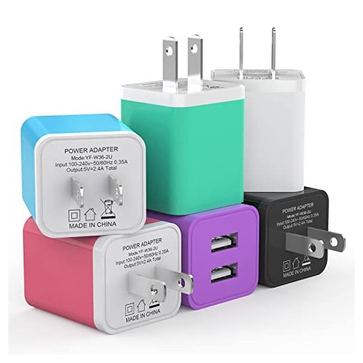 6Pack USB Wall Charger, iGENJUN 2.4A Dual USB Port Cube Power Plug Adapter Fast Phone Charger Block Charging Box Brick for iPhone 15/15 Pro/15 Pro Max/14, Samsung Galaxy, Pixel, LG, Android-Colorful