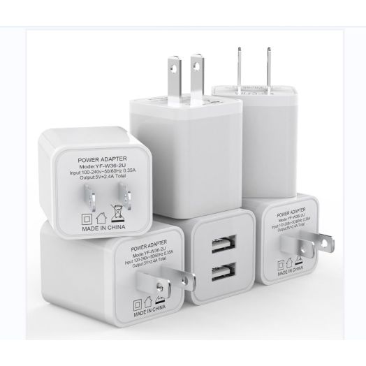 6Pack USB Wall Charger, iGENJUN 2.4A/5V Dual Port USB Cube Power Adapter Charger Plug Block Charging Box Brick for iPhone 15 14 13 Pro Max SE XS XR X 8 7 6 6S Plus, LG, Moto, Android Phone