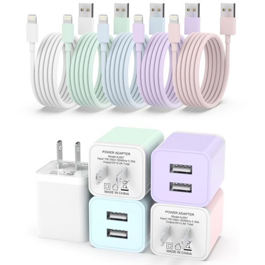 5Pack iPhone Charger [MFi Certified], iGENJUN Dual Port USB Wall Charger Block Adapter with 6FT Lightning Cable Fast Charging Data Sync Cords for iPhone 14 13 12 11 Pro Max XR XS Plus-Multicolor