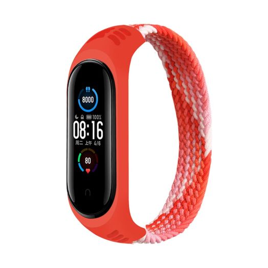 LeisureBands Braided Solo Loop Band Compatible for Xiaomi Mi 5 6 Bands,Women Men Soft Stretchable Nylon Sport Replacement Wristband 4 3,Elastics Fibres Strap (Strawberry red,M) M (160mm-170mm)