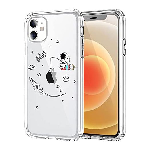 NITITOP Compatible with iPhone 12 / iPhone 12 Pro Case Clear Cute with Astronaut Outer Space Planet Star Creative Pattern,for Girls Boys Soft TPU Shockproof Slim for iPhone 12/12 Pro-Fishing