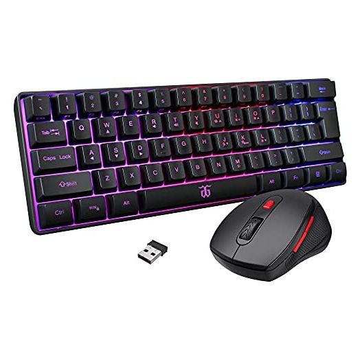Snpurdiri 2.4G Wireless Gaming Keyboard and Mouse Combo , Include Mini 60% Merchanical Feel Keyboard , Ergonomic Design Wireless Mouse