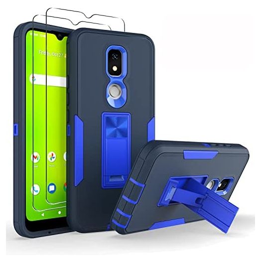 ZMONE for Cricket Icon 3 Kickstand Case/AT&T Motivate 2 /Cricket Splendor Case & Screen Protector [2 Pack] Hybrid Heavy Duty Magnetic Built-in kickstsand Durable Shockproof Protective Cover - Blue