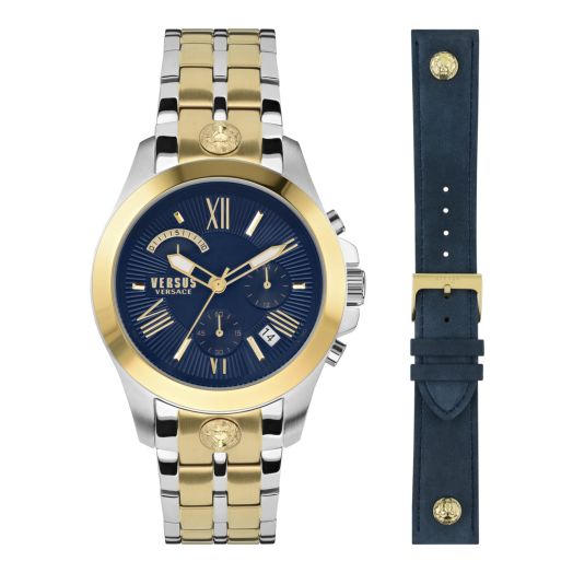 Versus Versace Mens Watches Two Tone 44 mm Chrono Lion Box Set Collection