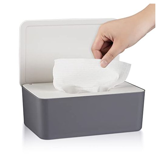 Whiidoom Diaper Wipes Dispenser Wipes Holder, Wipes Tissue Case Keeps Wipes Fresh Tissue Wipes Container with Lid (Grey)