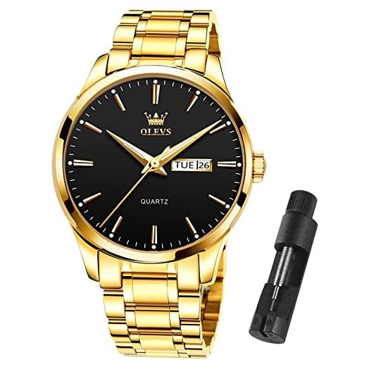 OLEVS Mens Gold Watches Waterproof Stainless Steel Lightweight Watch with Date Classic Luxury Dress Watch for Men Gold White Blue Green Dial