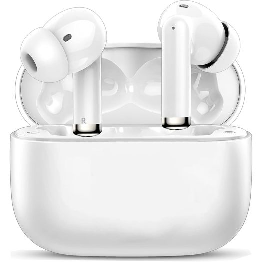 Amdglzy Wireless Earbuds Bluetooth in Ear Light-Weight Headphones Built-in Microphone, with Touch Control, Noise Cancelling, Charging case, White