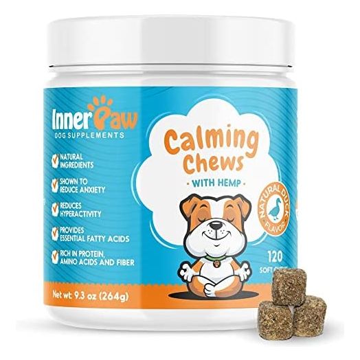 Inner Paw Calming Chews for Dogs – All-Natural Calming Dog Treats – Tasty Chew Snacks with Chamomile, Valerian Root, Organic Ginger – Efficient Dog Stress Reliever – 120 Soft Chews