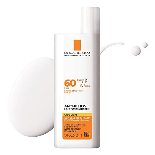 La Roche-Posay Anthelios Light Fluid Face Sunscreen Broad Spectrum SPF 60, Sensitive Skin Sunscreen, Oxybenzone Free, Oil Free, Non-Comedogenic