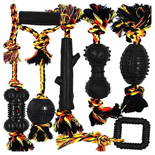 Yipetor Durable Dog Chew Toys 6 Pack, Cotton Rope Rubber Balls Chew Toy, Indestructible, Convex Design for Puppy Small Medium Large Dogs, Tug of War, Fetching, Puppy Teething Toy for Boredom, Gift