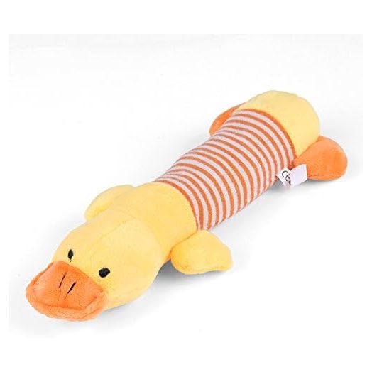FILFEEL Dog Squeaky Toys, Pet Chew Toy Plush Skin Stuffless and Sound Fun Animal Shape Types Tug & Interactive for Gift(Yellow Duck)