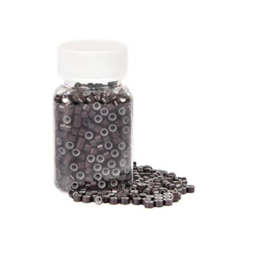 1000Pcs Silicone Micro Link Rings 5mm Lined Beads for I Tip Hair Extensions (1000Pcs, Dark Brown)
