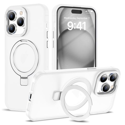 for iPhone 11 Pro Max Case with Magnetic Invisible Ring Stand [Compatible with Magsafe] [Military Grade Drop Protection] Shockproof Translucent Matte Slim Phone Case for Women Men, White