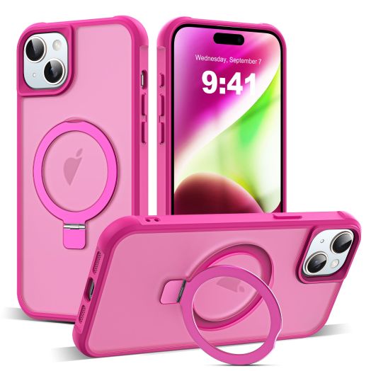 Designed for iPhone 14 Plus Case 6.7" with Invisible Magnetic Ring Stand Translucent Phone Case for iPhone 14 Plus [Compatible with Mag-Safe], Rose
