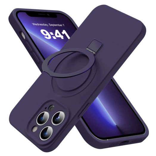 Silicon Phone Case for iPhone 11 Pro Max 6.7 inches with Strengthened Invisible Magnetic Ring Stand Compatible with Magsafe Military-Grade Shockproof Skin-Friendly Protective Case (Purple)