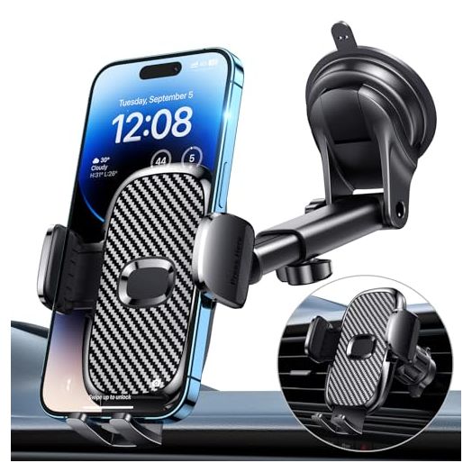 Car Phone Holder[Military-Grade 360°Suction Cup]Phone Holders for Your Car Universal Accessories Air Vent Dashboard Windshield Phone Mount Automotive Cradles Fit for iPhone Android Smartphone