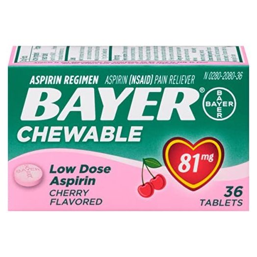 Aspirin Regimen Bayer, 81mg Chewable Tablets, Pain Reliever, Cherry, 36 Count