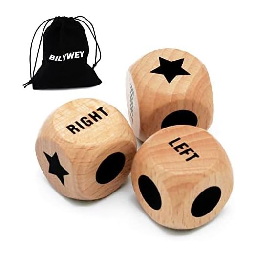 3pcs Left Right Center Game Dice 1 inch Beech Wood Dices with Drawstring Bag (3 pcs)